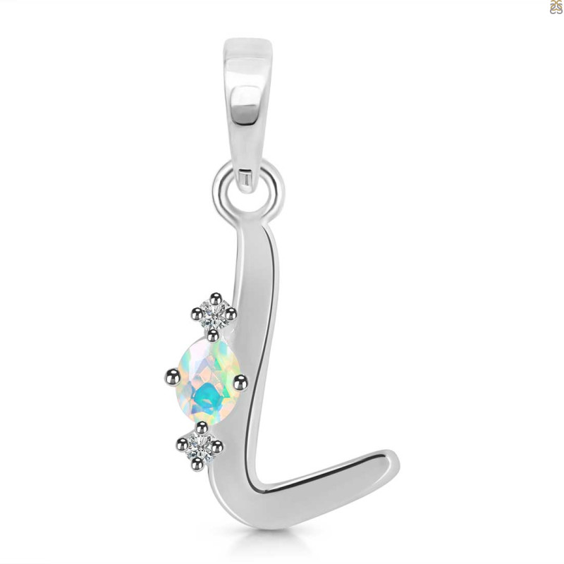 Opal & White Topaz Alphabet L Pendant OPL-RDA-12.