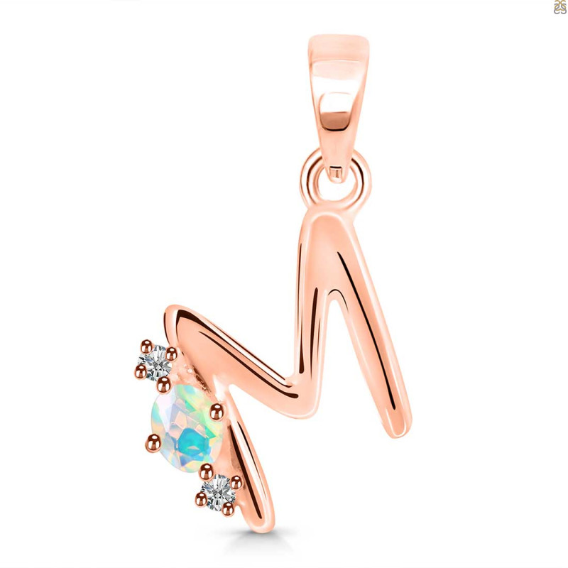 Opal & White Topaz Alphabet M Pendant OPL-RDA-13.