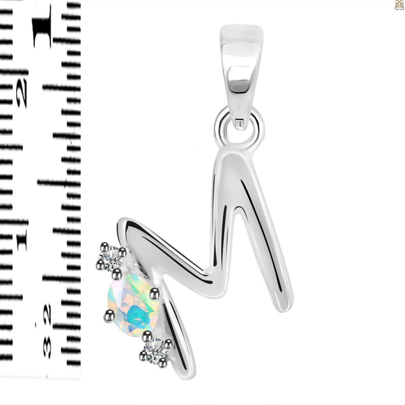 Opal & White Topaz Alphabet M Pendant OPL-RDA-13.