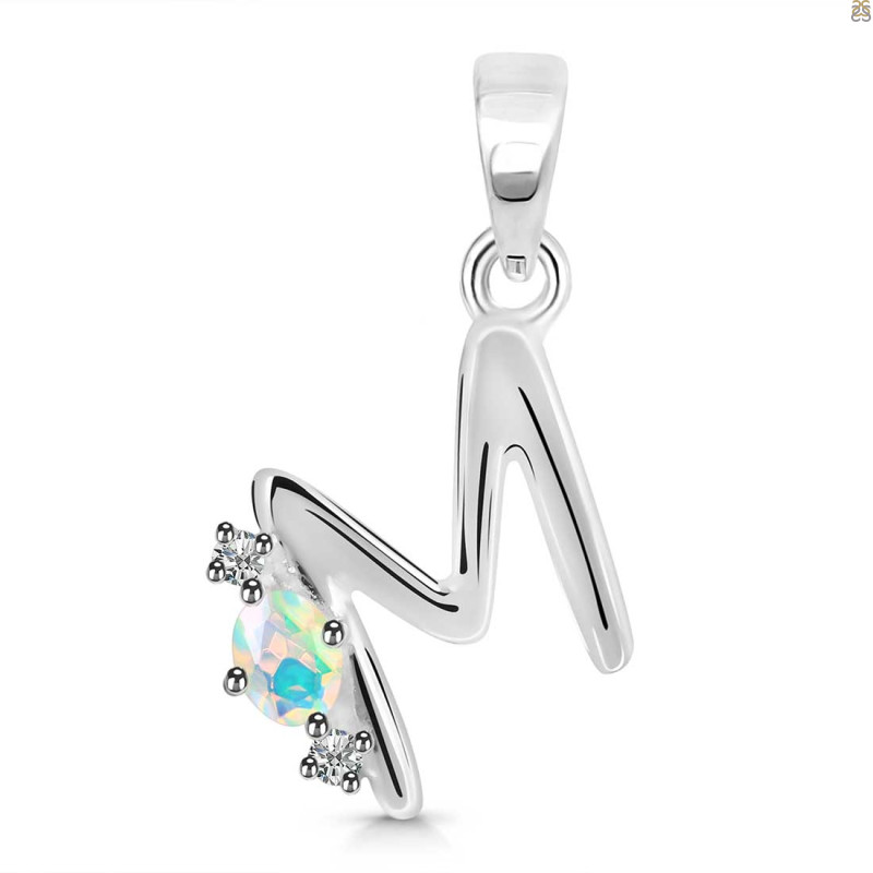 Opal & White Topaz Alphabet M Pendant OPL-RDA-13.