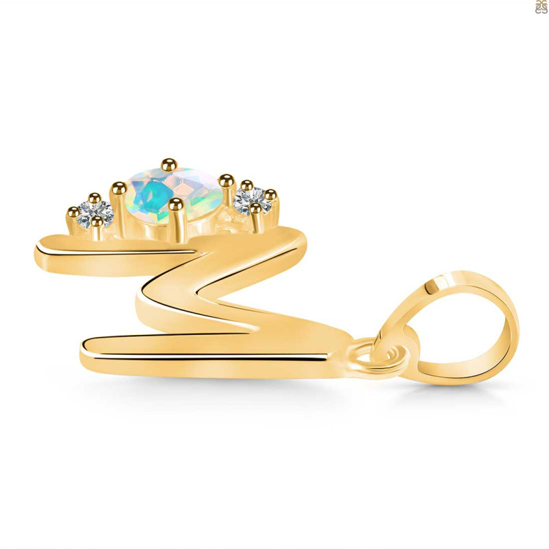 Opal & White Topaz Alphabet M Pendant OPL-RDA-13.