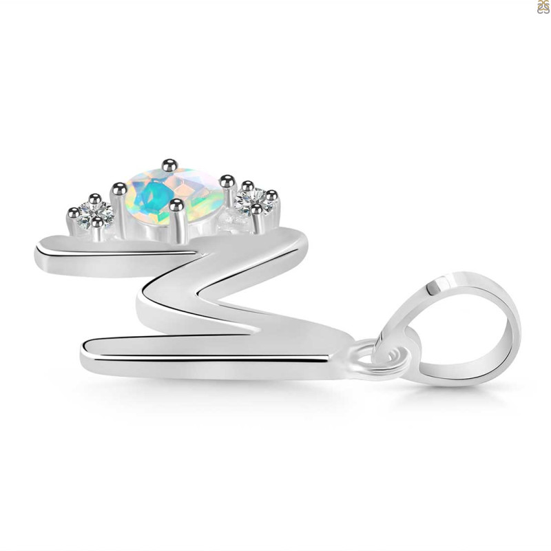 Opal & White Topaz Alphabet M Pendant