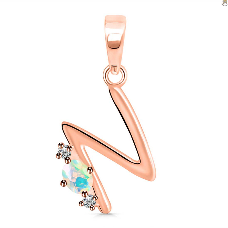 Opal & White Topaz Alphabet N Pendant OPL-RDA-14.