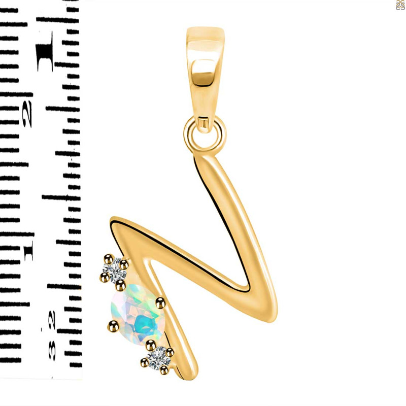 Opal & White Topaz Alphabet N Pendant OPL-RDA-14.