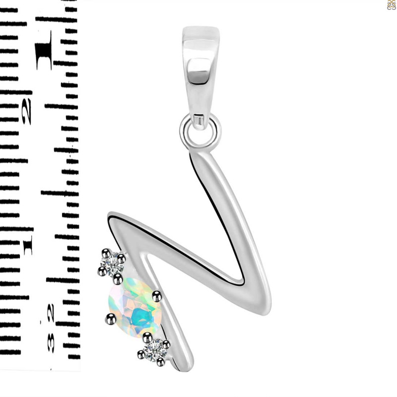 Opal & White Topaz Alphabet N Pendant OPL-RDA-14.