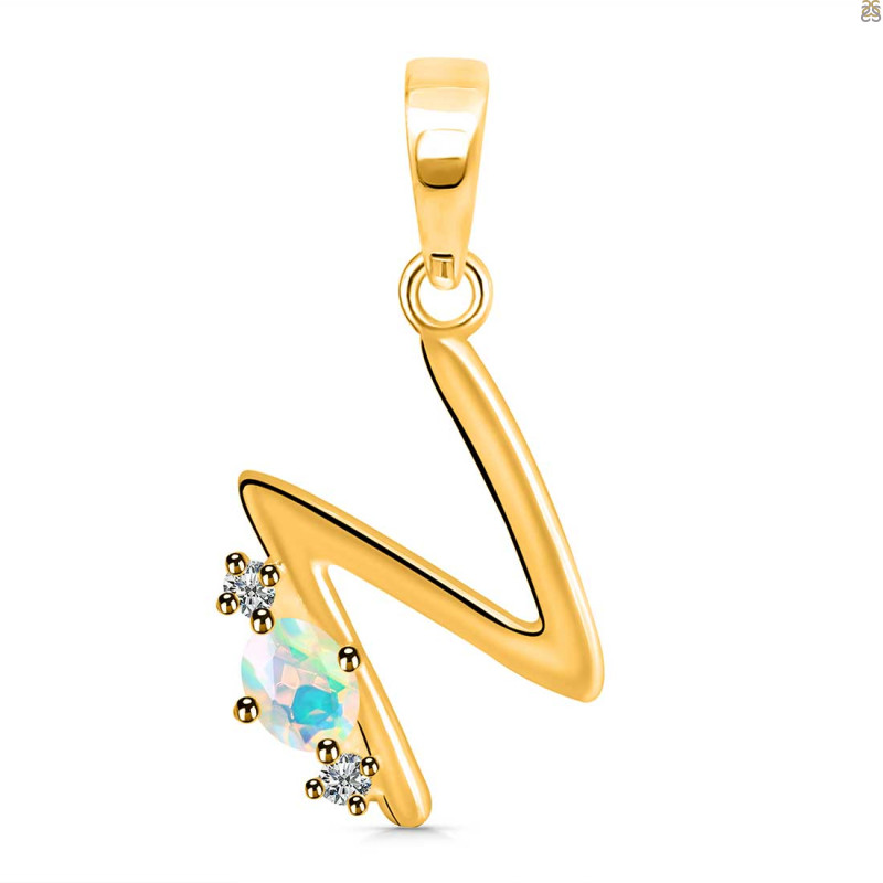 Opal & White Topaz Alphabet N Pendant OPL-RDA-14.