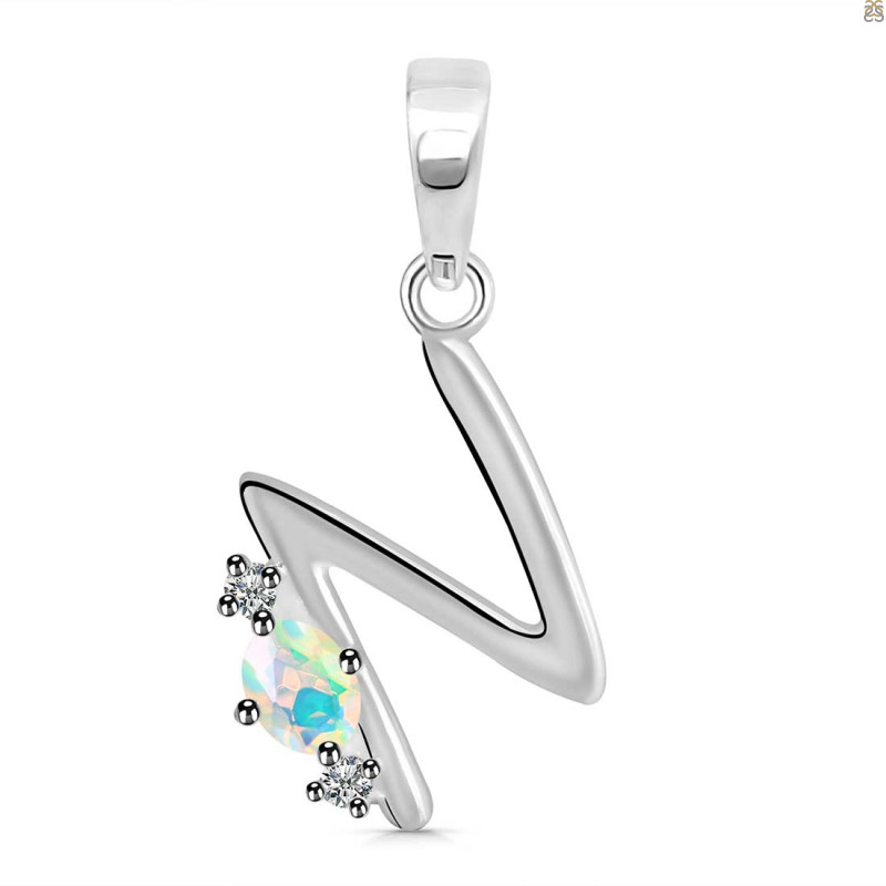 Opal & White Topaz Alphabet N Pendant OPL-RDA-14.