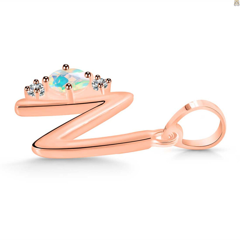 Opal & White Topaz Alphabet N Pendant OPL-RDA-14.