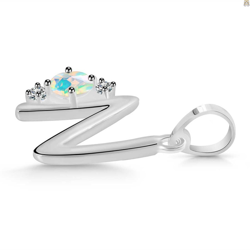Opal & White Topaz Alphabet N Pendant