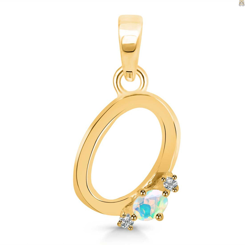 Opal & White Topaz Alphabet O Pendant OPL-RDA-15.