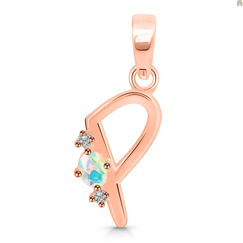 Opal & White Topaz Alphabet P Pendant OPL-RDA-16.