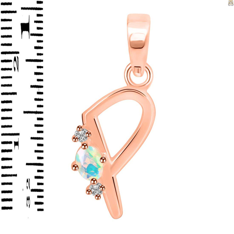 Opal & White Topaz Alphabet P Pendant OPL-RDA-16.