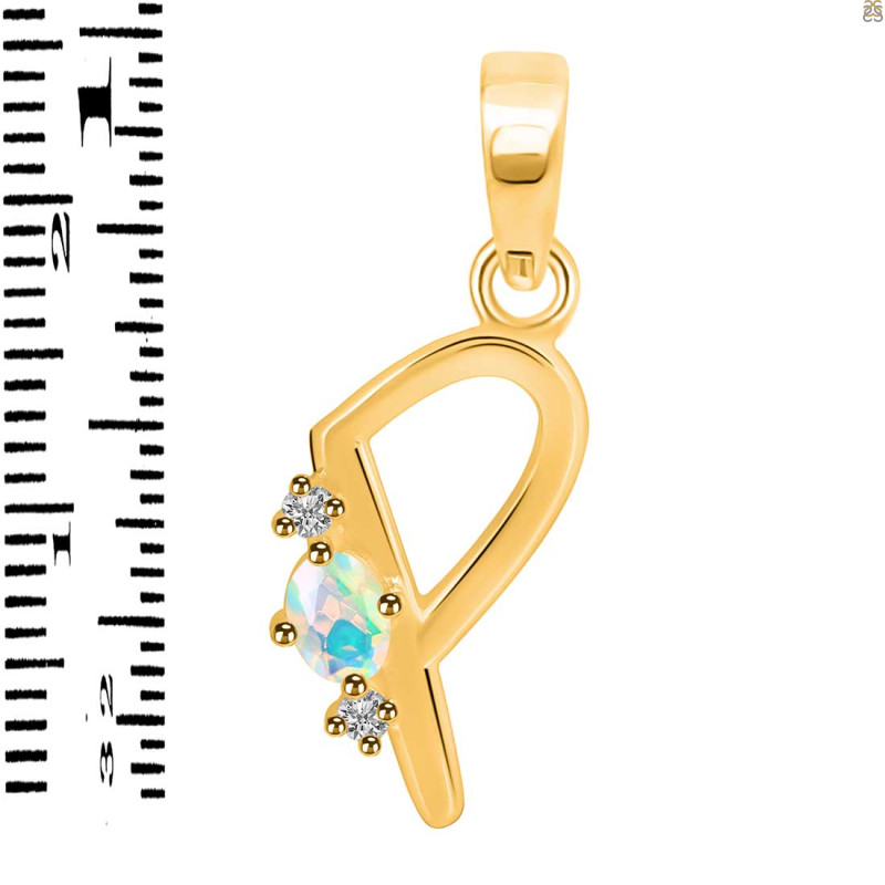 Opal & White Topaz Alphabet P Pendant OPL-RDA-16.