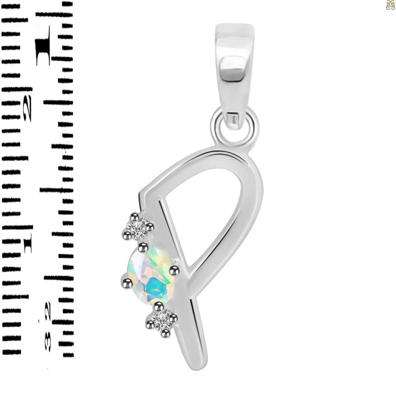 Opal & White Topaz Alphabet P Pendant OPL-RDA-16.
