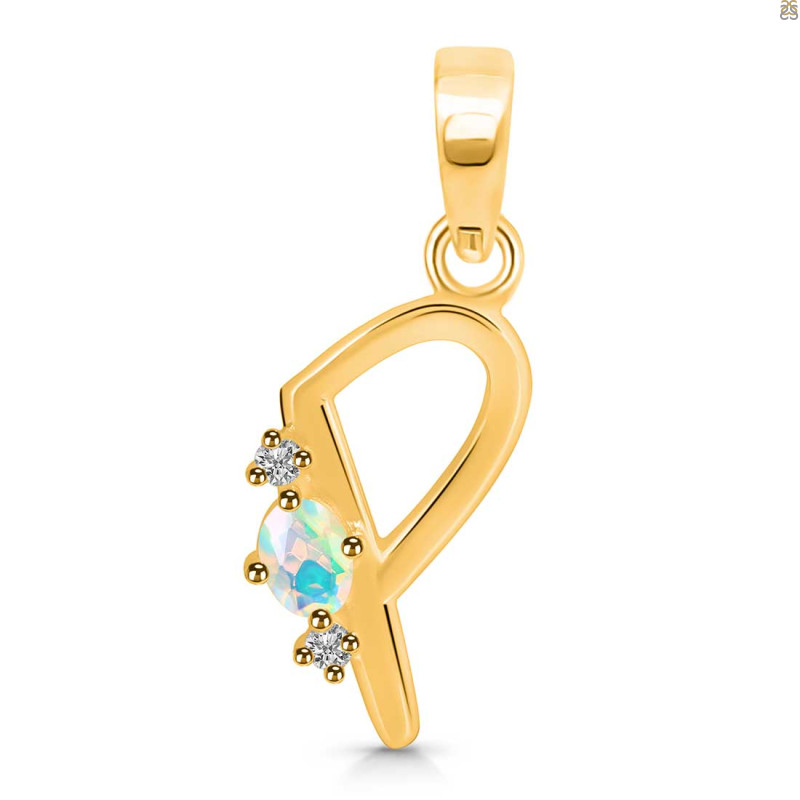 Opal & White Topaz Alphabet P Pendant OPL-RDA-16.