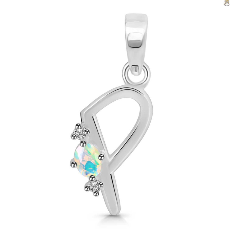 Opal & White Topaz Alphabet P Pendant OPL-RDA-16.