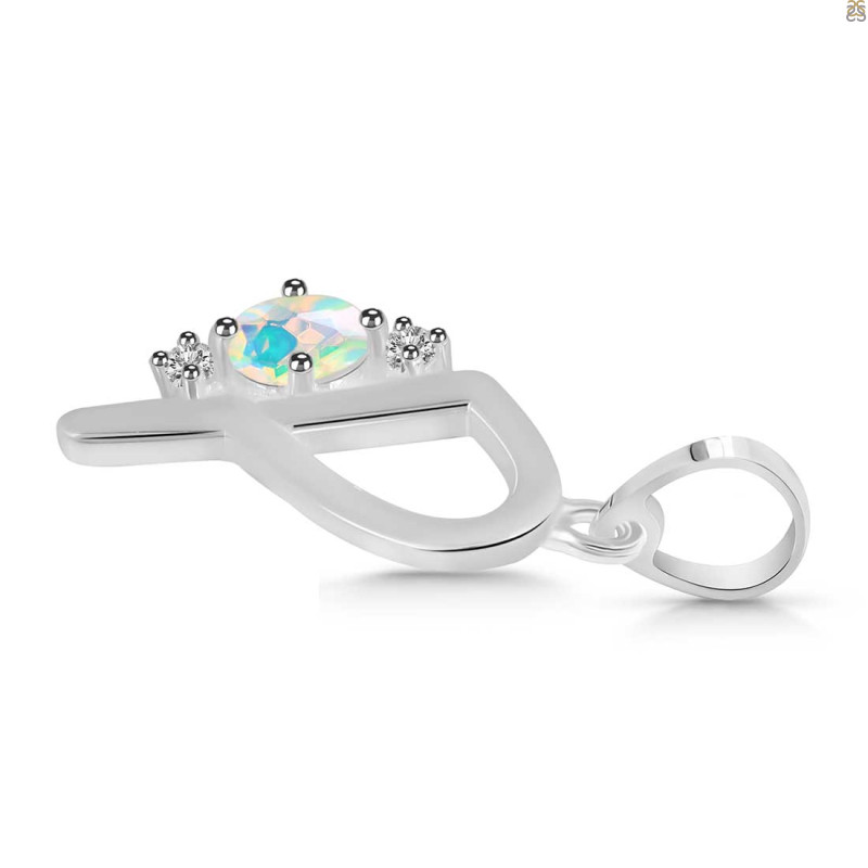 Opal & White Topaz Alphabet P Pendant