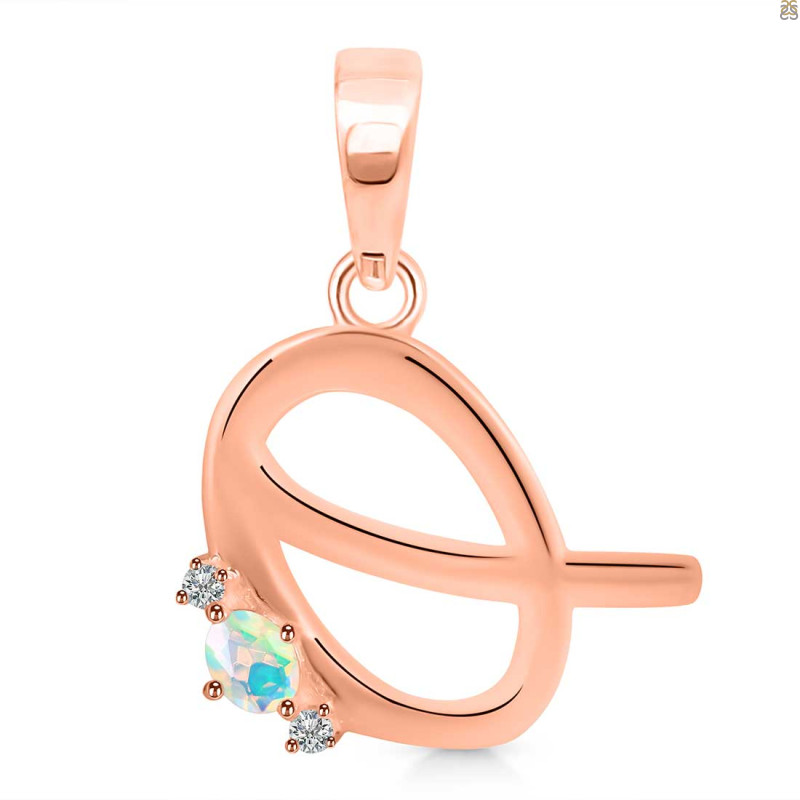 Opal & White Topaz Alphabet Q Pendant OPL-RDA-17.