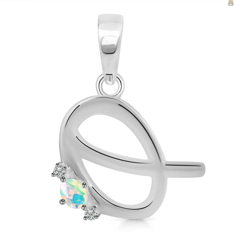 Opal & White Topaz Alphabet Q Pendant OPL-RDA-17.