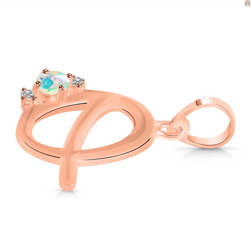 Opal & White Topaz Alphabet Q Pendant OPL-RDA-17.
