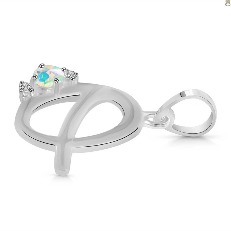 Opal & White Topaz Alphabet Q Pendant