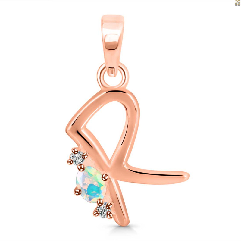 Opal & White Topaz Alphabet R Pendant OPL-RDA-18.