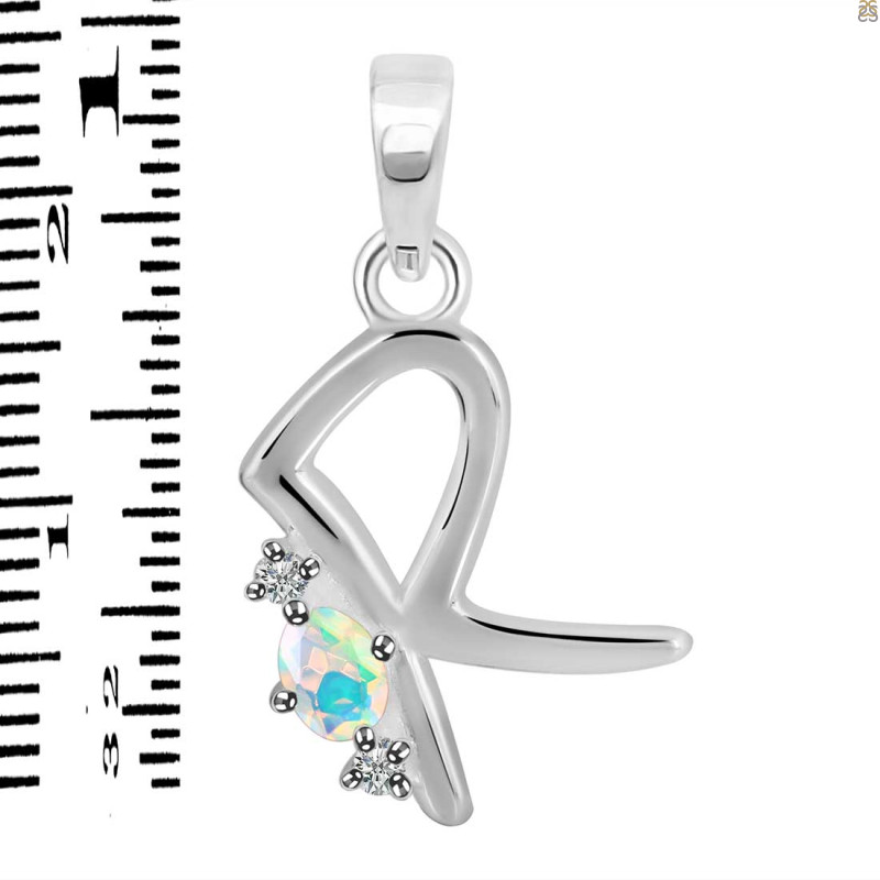 Opal & White Topaz Alphabet R Pendant OPL-RDA-18.