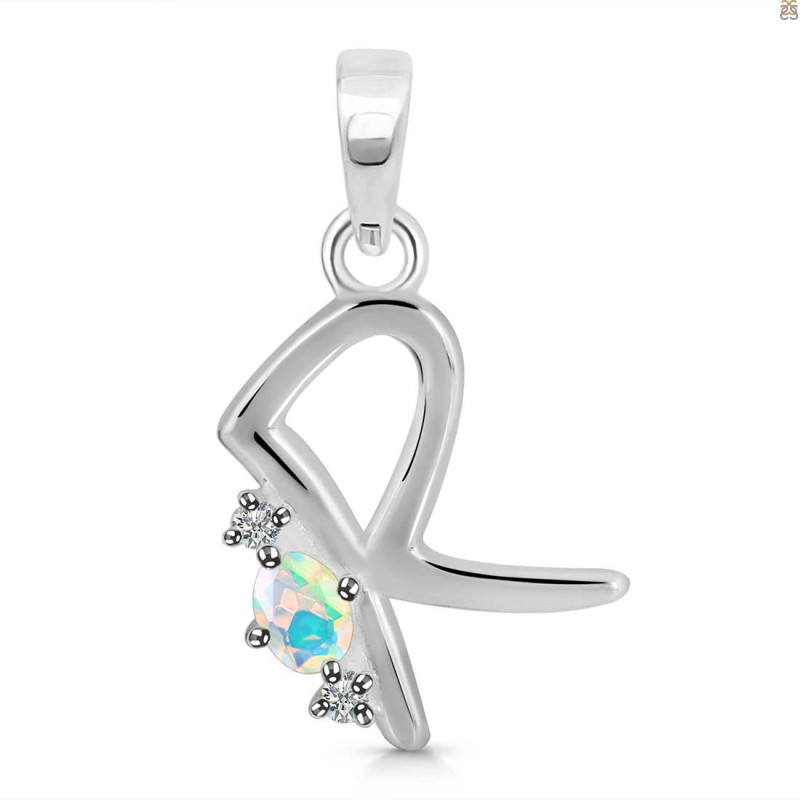 Opal & White Topaz Alphabet R Pendant OPL-RDA-18.
