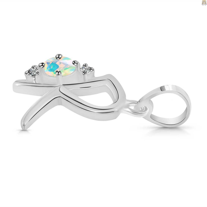 Opal & White Topaz Alphabet R Pendant