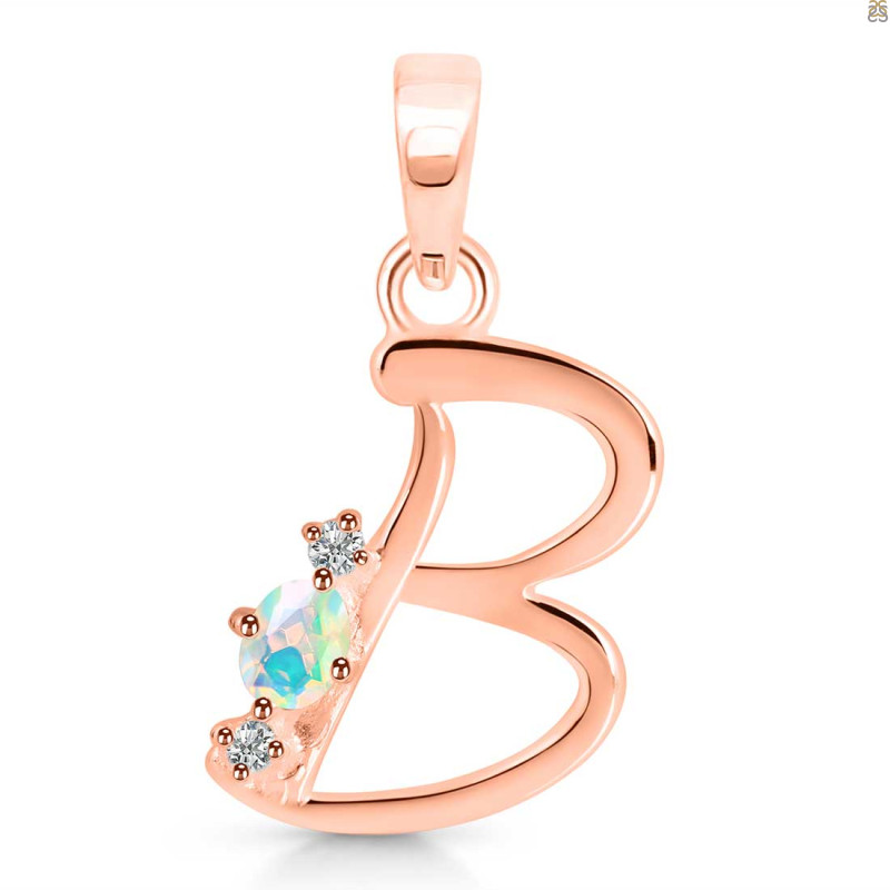 Opal & White Topaz Alphabet B Pendant OPL-RDA-2.