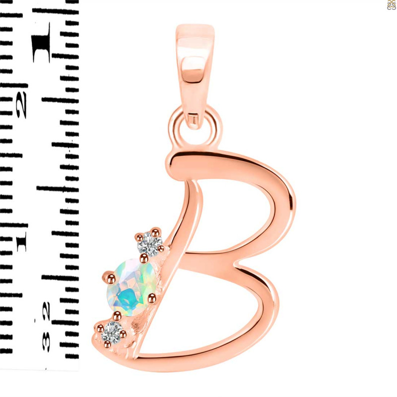Opal & White Topaz Alphabet B Pendant OPL-RDA-2.