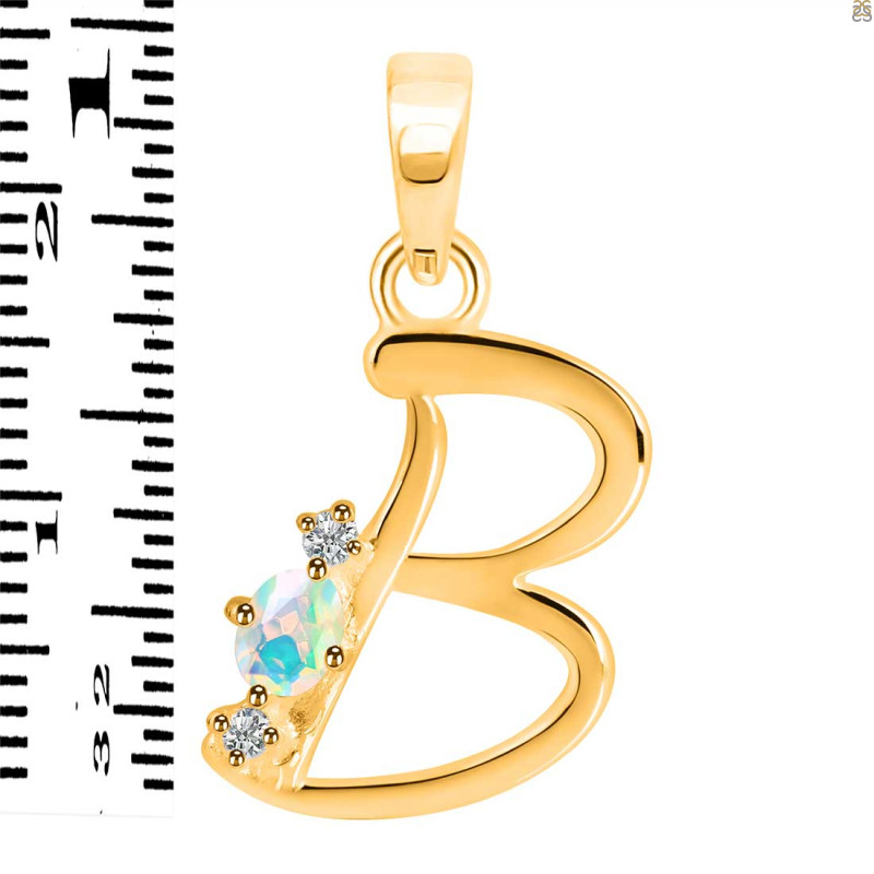 Opal & White Topaz Alphabet B Pendant OPL-RDA-2.