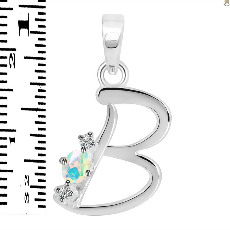 Opal & White Topaz Alphabet B Pendant OPL-RDA-2.