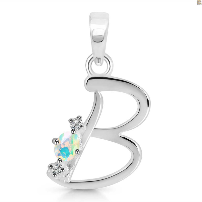 Opal & White Topaz Alphabet B Pendant OPL-RDA-2.