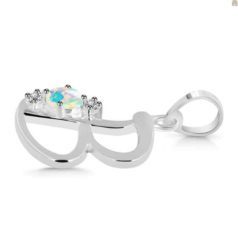 Opal & White Topaz Alphabet B Pendant