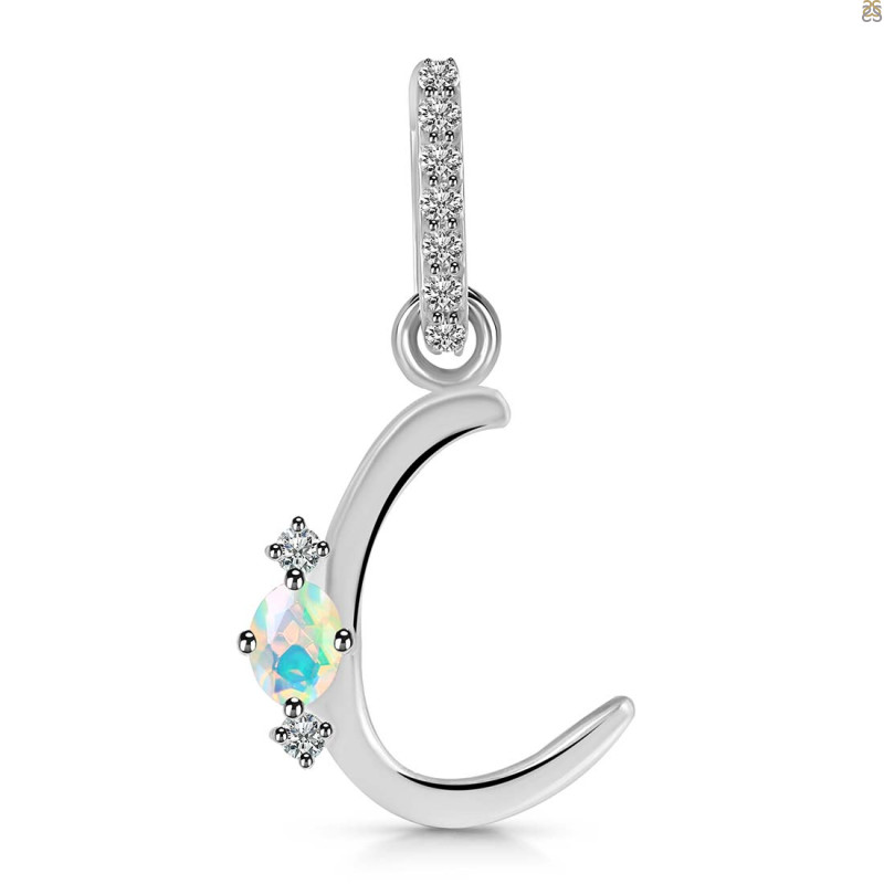 Opal & White Topaz Alphabet C Pendant OPL-RDA-29.