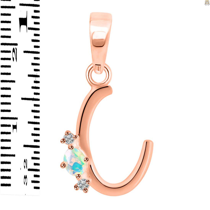 Opal & White Topaz Alphabet C Pendant OPL-RDA-3.