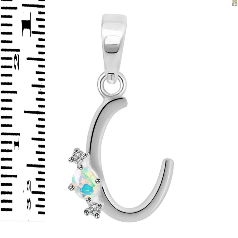 Opal & White Topaz Alphabet C Pendant OPL-RDA-3.