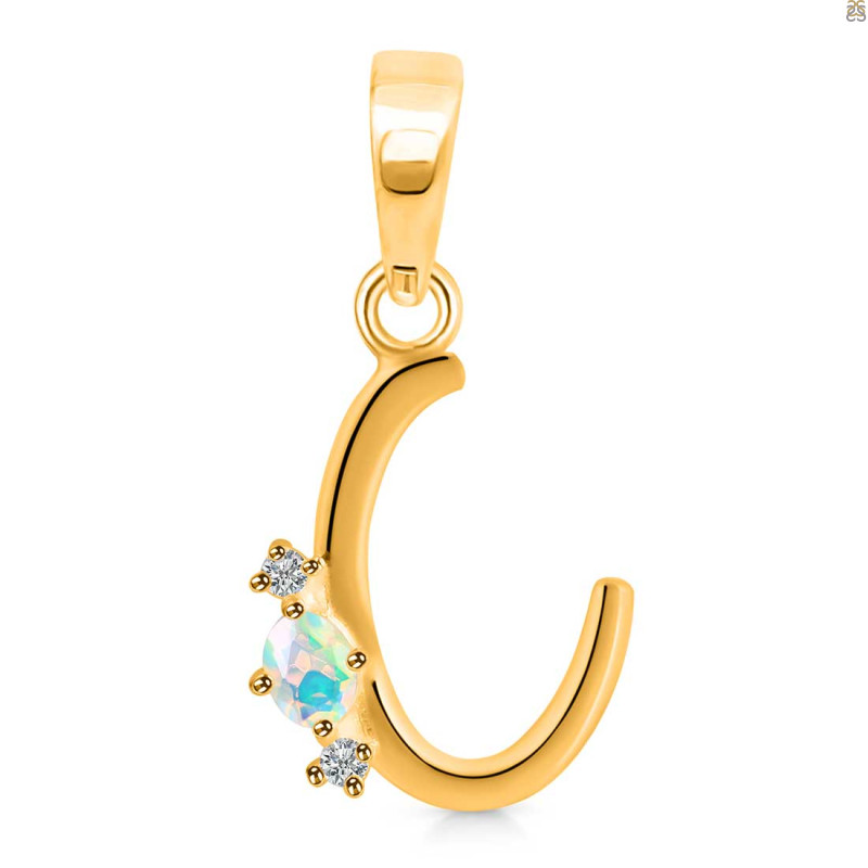 Opal & White Topaz Alphabet C Pendant OPL-RDA-3.
