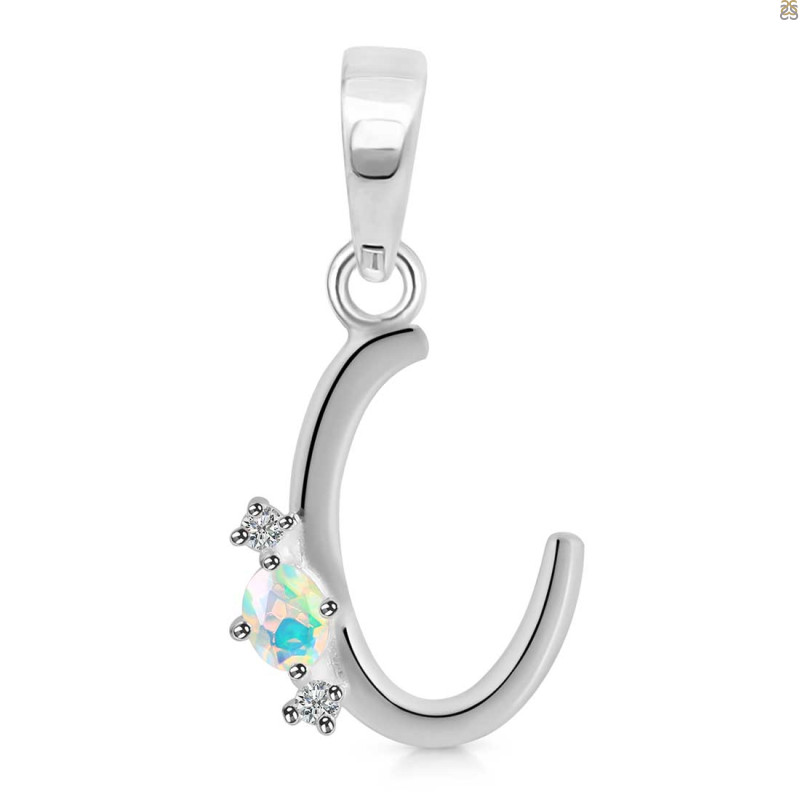 Opal & White Topaz Alphabet C Pendant OPL-RDA-3.