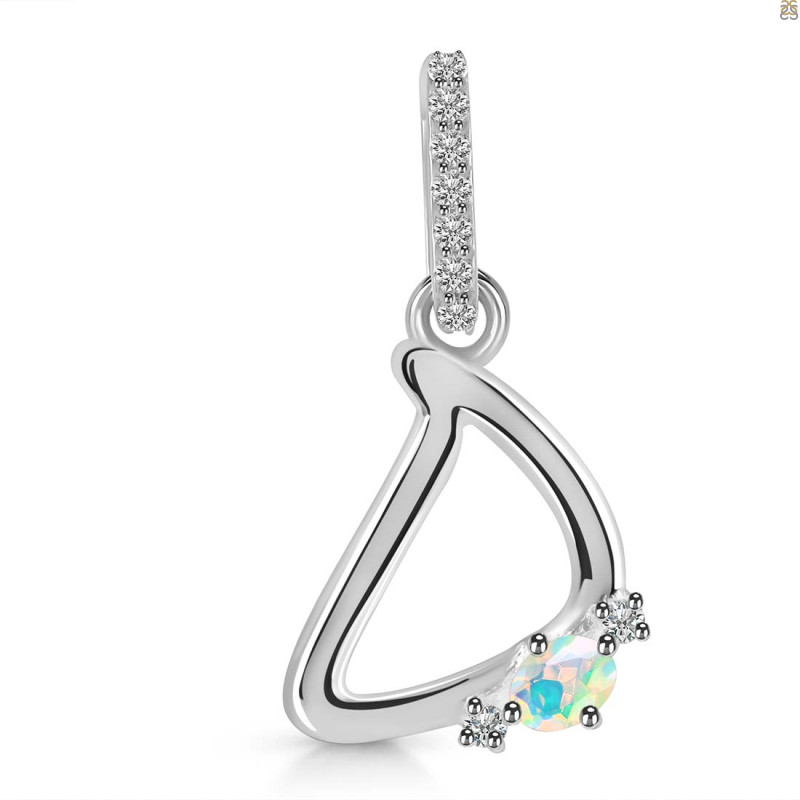 Opal & White Topaz Alphabet D Pendant OPL-RDA-30.