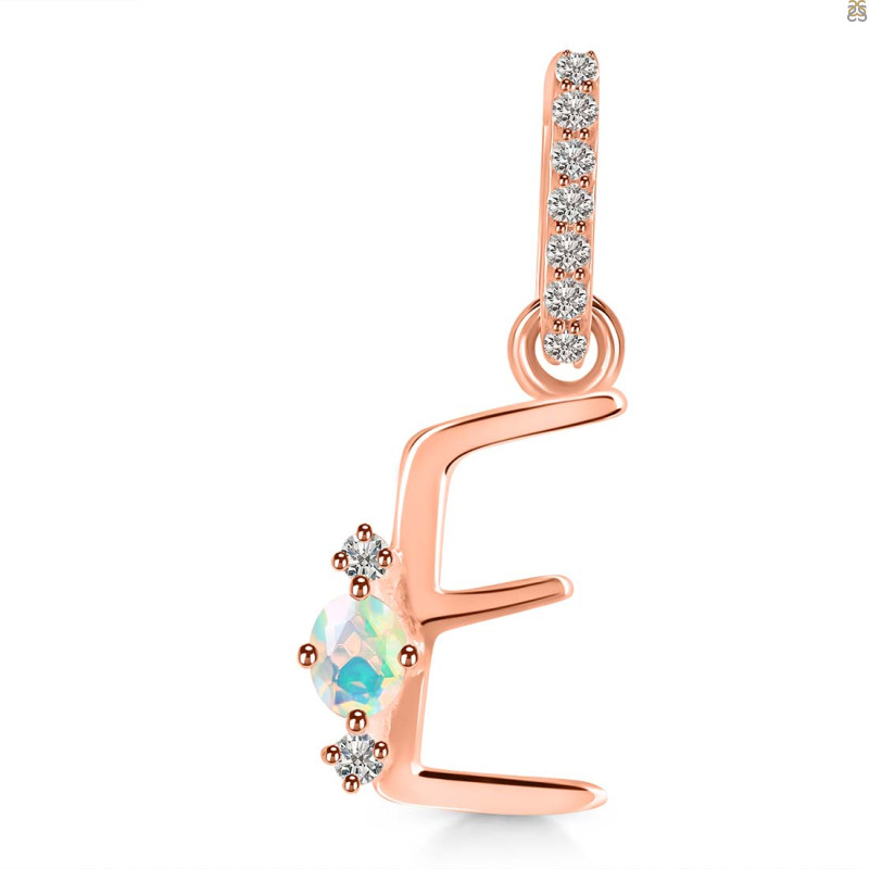 Opal & White Topaz Alphabet E Pendant OPL-RDA-31.