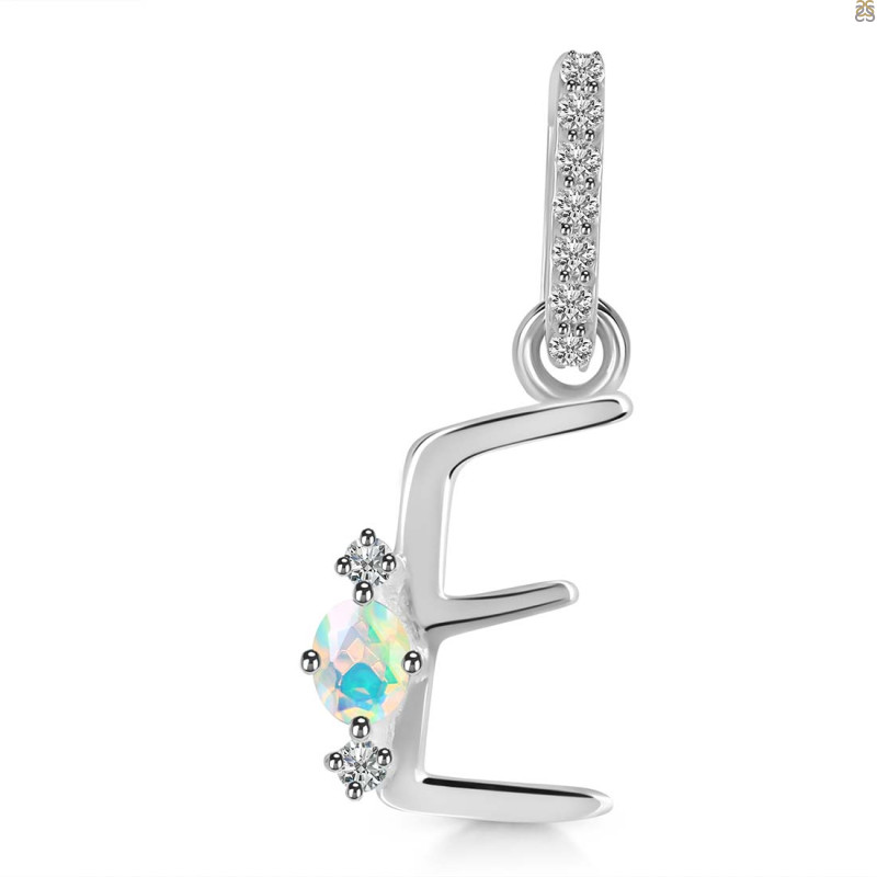 Opal & White Topaz Alphabet E Pendant OPL-RDA-31.