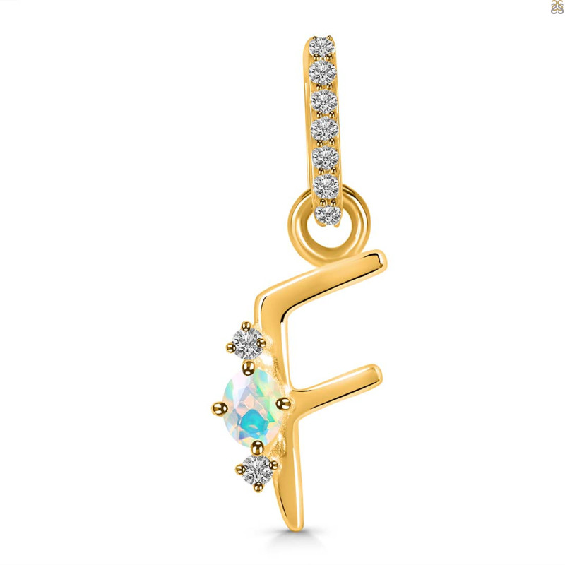 Opal & White Topaz Alphabet F Pendant OPL-RDA-32.