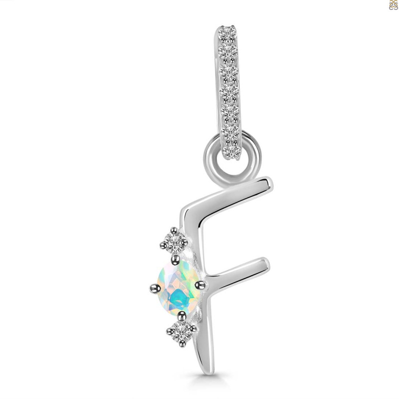 Opal & White Topaz Alphabet F Pendant OPL-RDA-32.