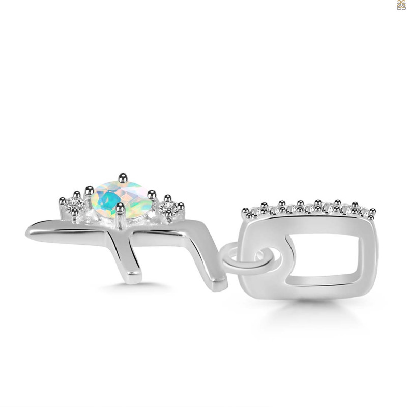Opal & White Topaz Alphabet F Pendant