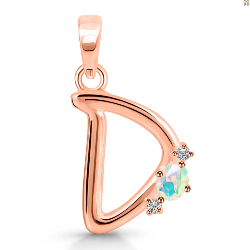 Opal & White Topaz Alphabet D Pendant OPL-RDA-4.