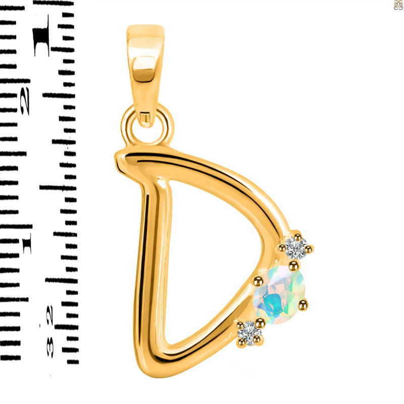 Opal & White Topaz Alphabet D Pendant OPL-RDA-4.