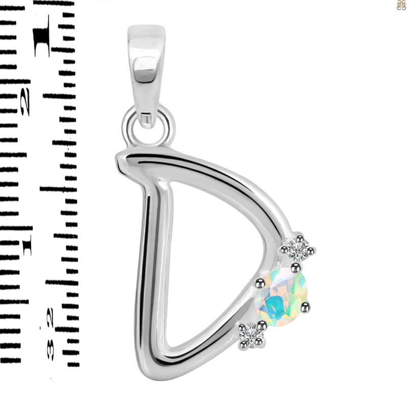 Opal & White Topaz Alphabet D Pendant OPL-RDA-4.