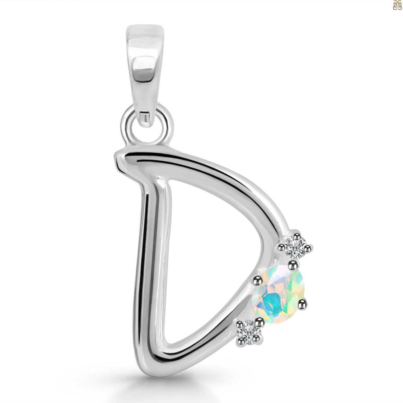 Opal & White Topaz Alphabet D Pendant OPL-RDA-4.